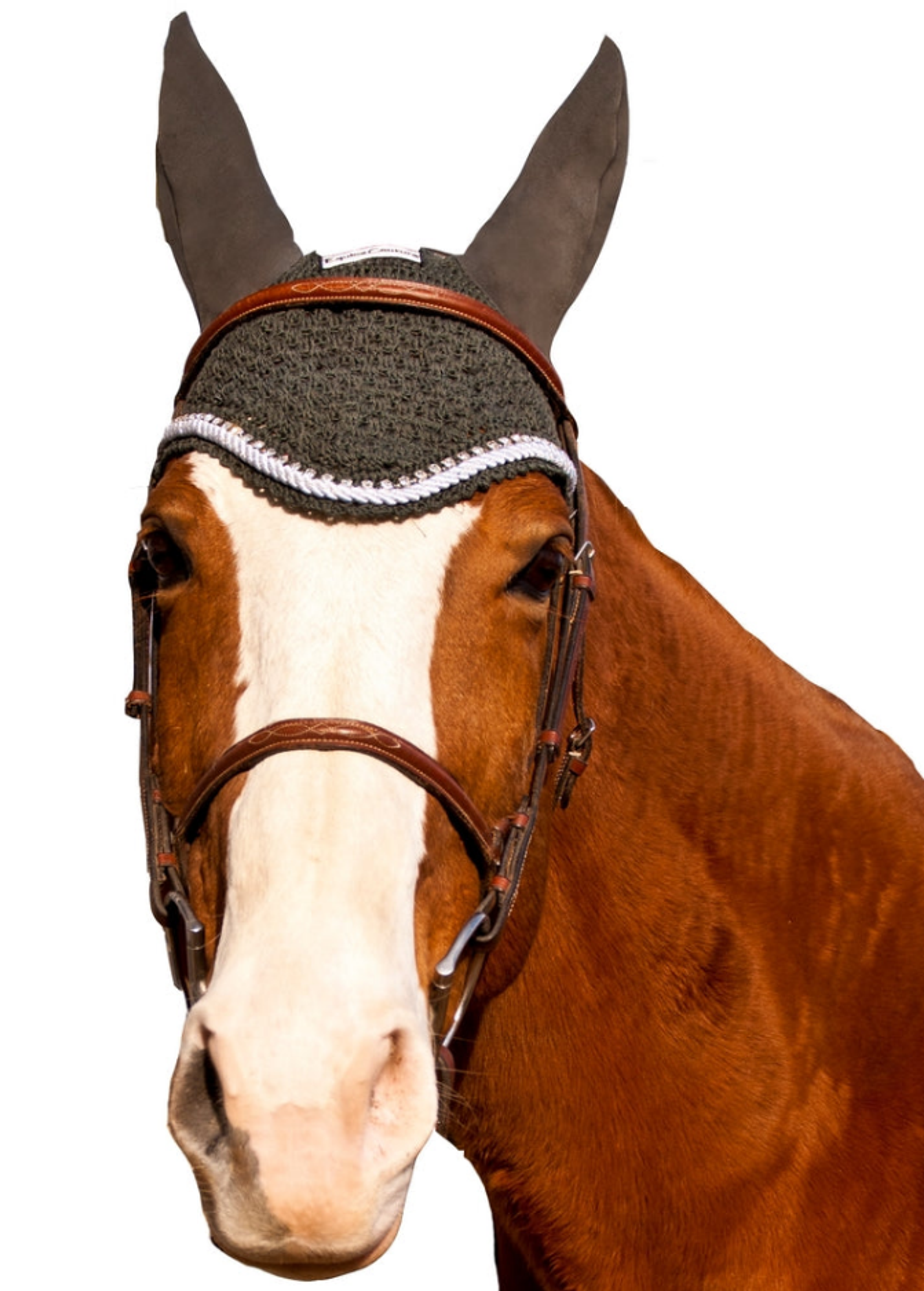 Equine Couture Fly Bonnet with Silver Rope &amp; Crystals