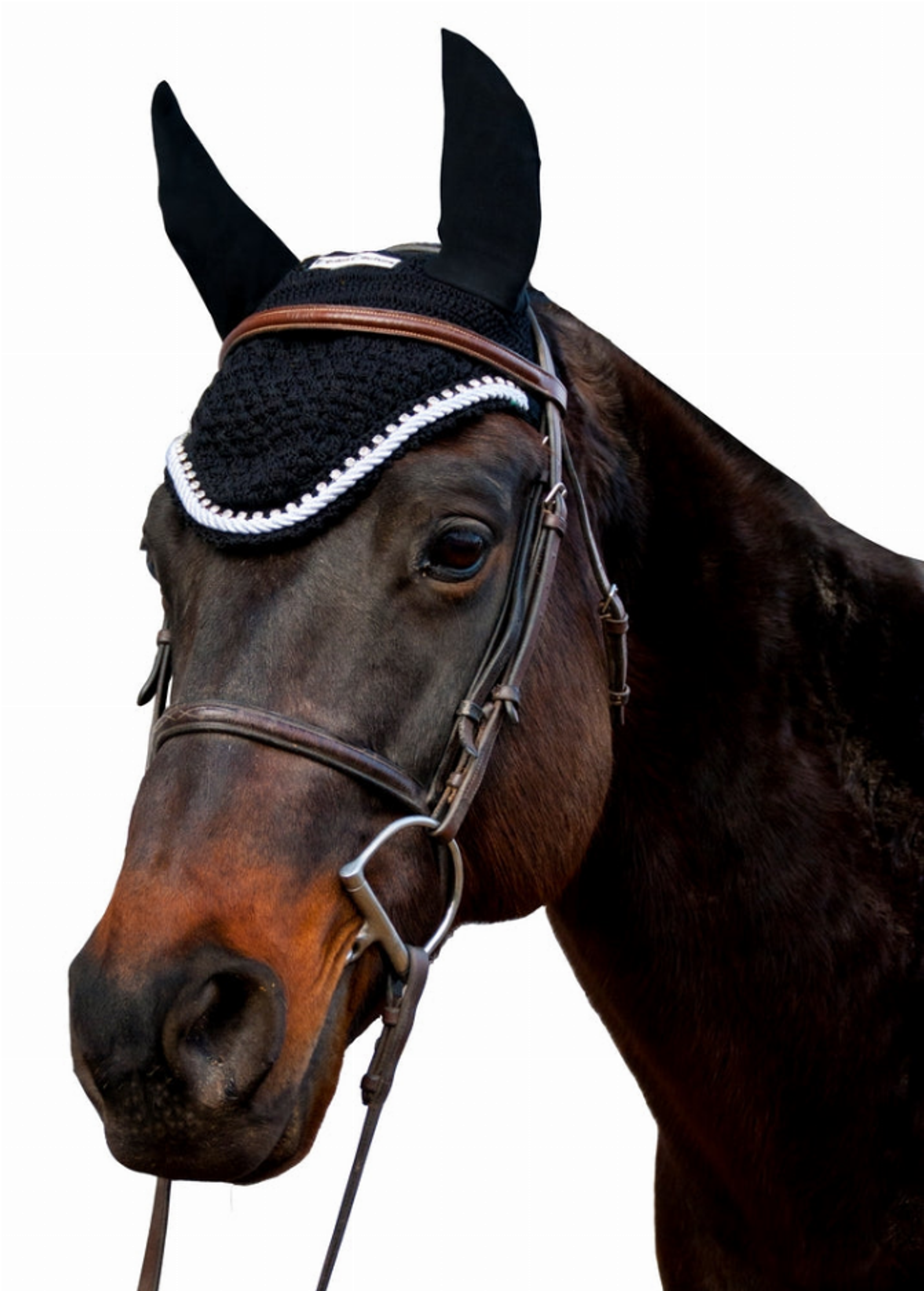 Equine Couture Fly Bonnet with Silver Rope &amp; Crystals